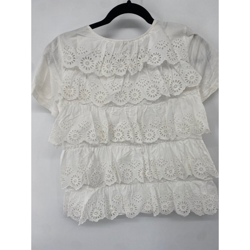 SEA NY EDIE EYELET RUFFLE TIER T SHIRT SIZE SMALL WHITE SHORT SLEEVE